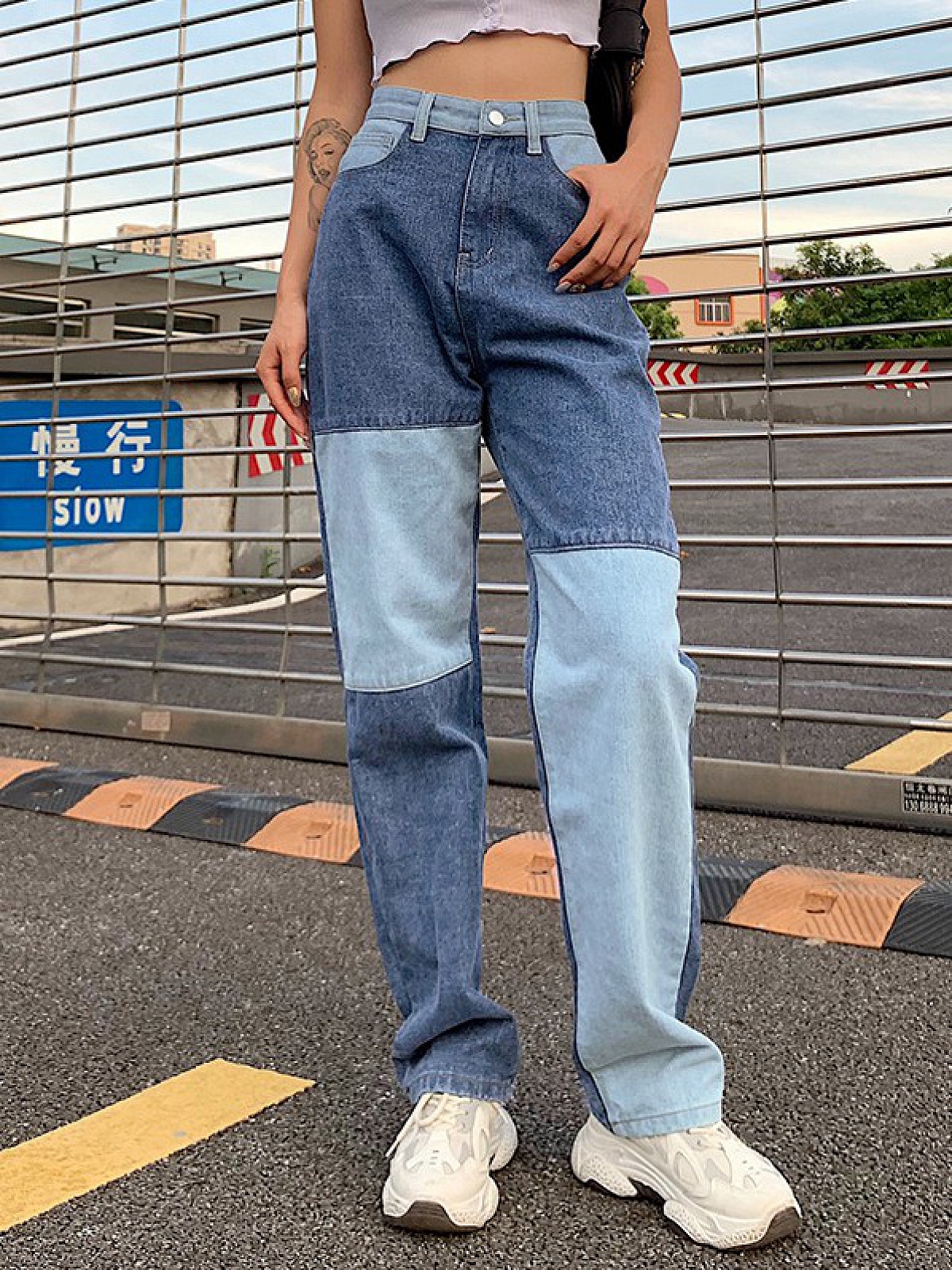 baggy patchwork jeans